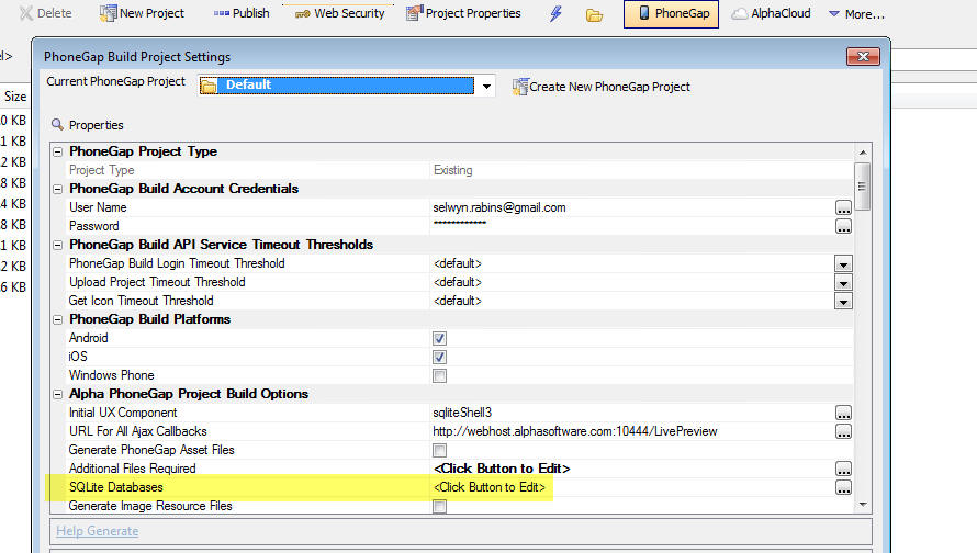 Phonegapbuilder Sqlite